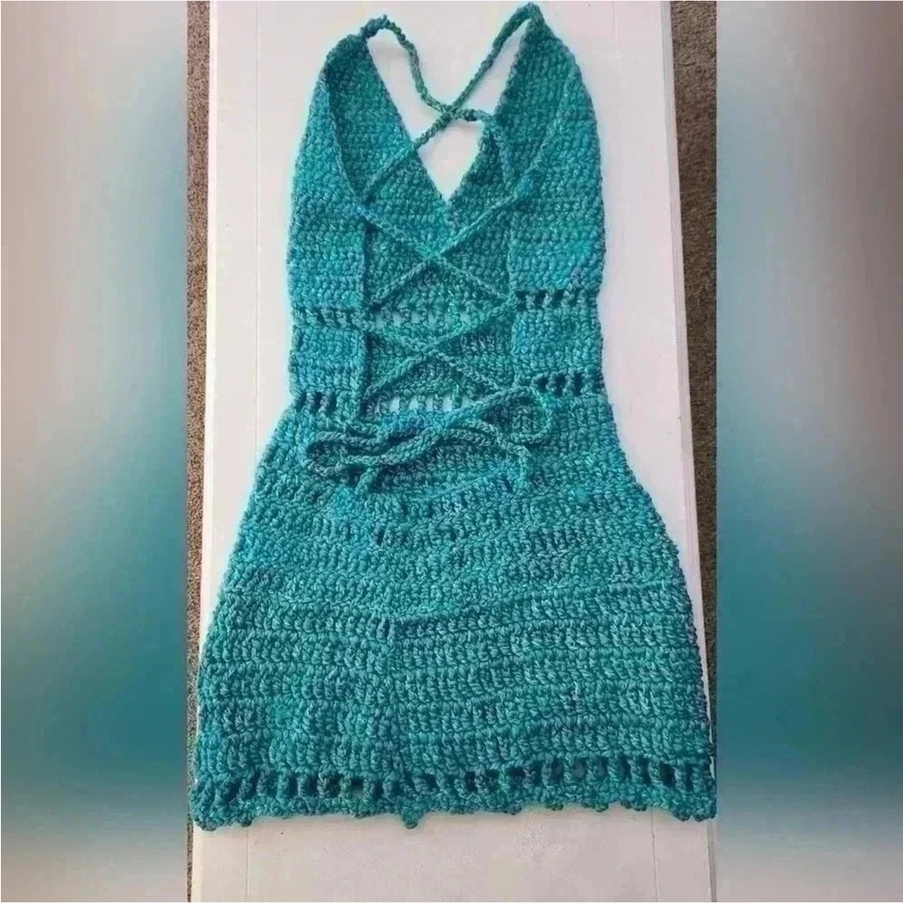 Turquiose/Blue Mini Crochet Super Soft Dress Medium - Picture 2 of 2